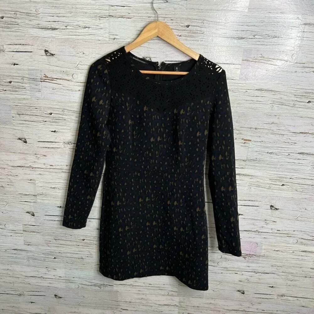 Maison scotch dress long sleeve blue brown cut out dress size 2 medium